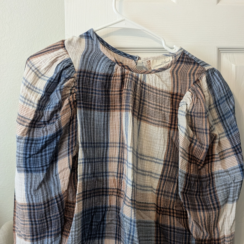 Universal Thread Blue and Brown 3/4 Sleeve Boxy Blouse